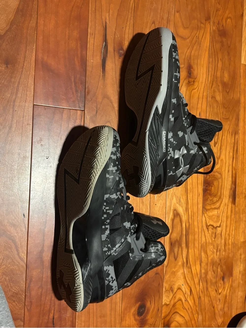 Under Armour Black and Gray Digital Camo High-Top Basketball Shoes